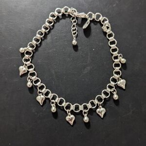 PANAMA Jack Silver Tone Heart Charm Chain Statement Bracelet or Anklet